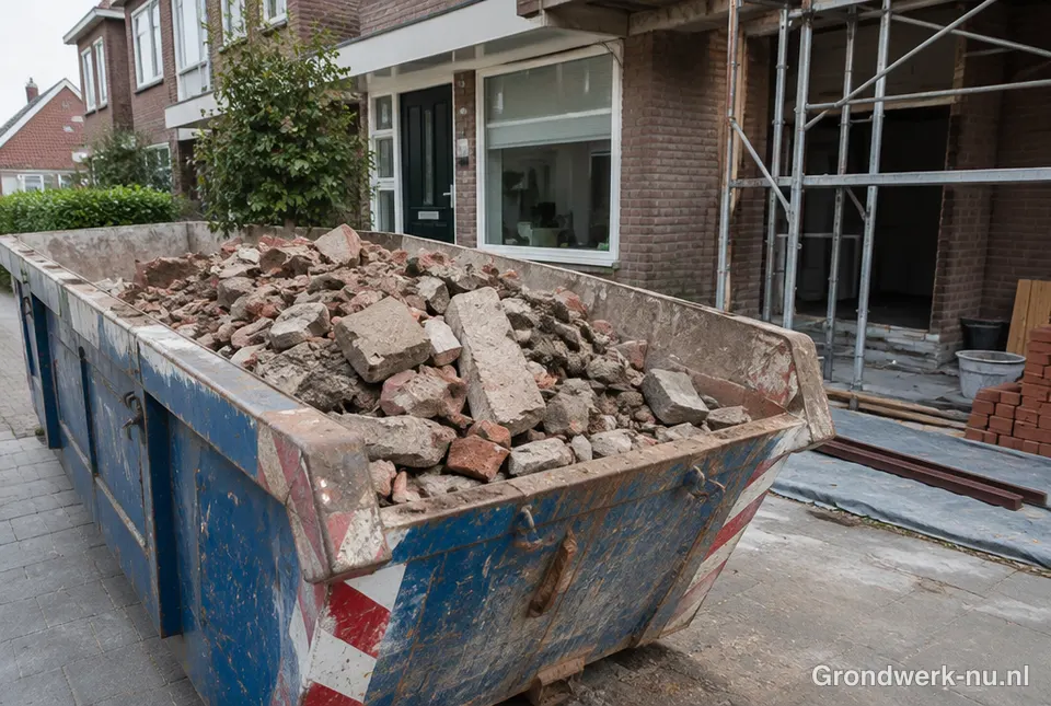 Container met puin en stenen